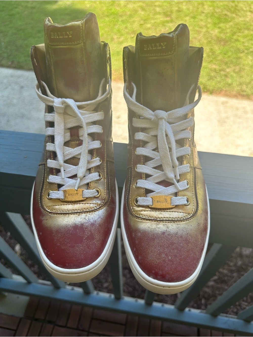 Bally Men's High-Top Sneakers in Burgundy and Gold
